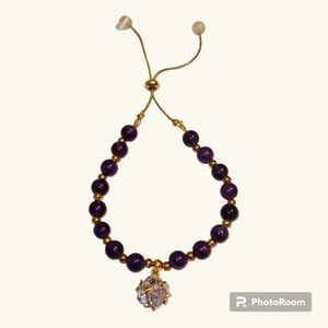 Handmade Natural Amethyst Glass Beaded Bracelet